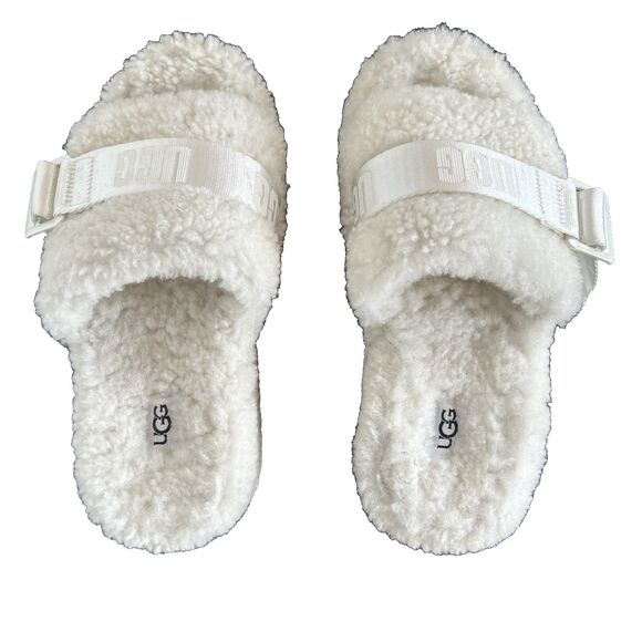 UGG FLUFFITA SLIDE Woman's White Shearling Platform Sandals Shoe Slipper Size 5 - Picture 4 of 9